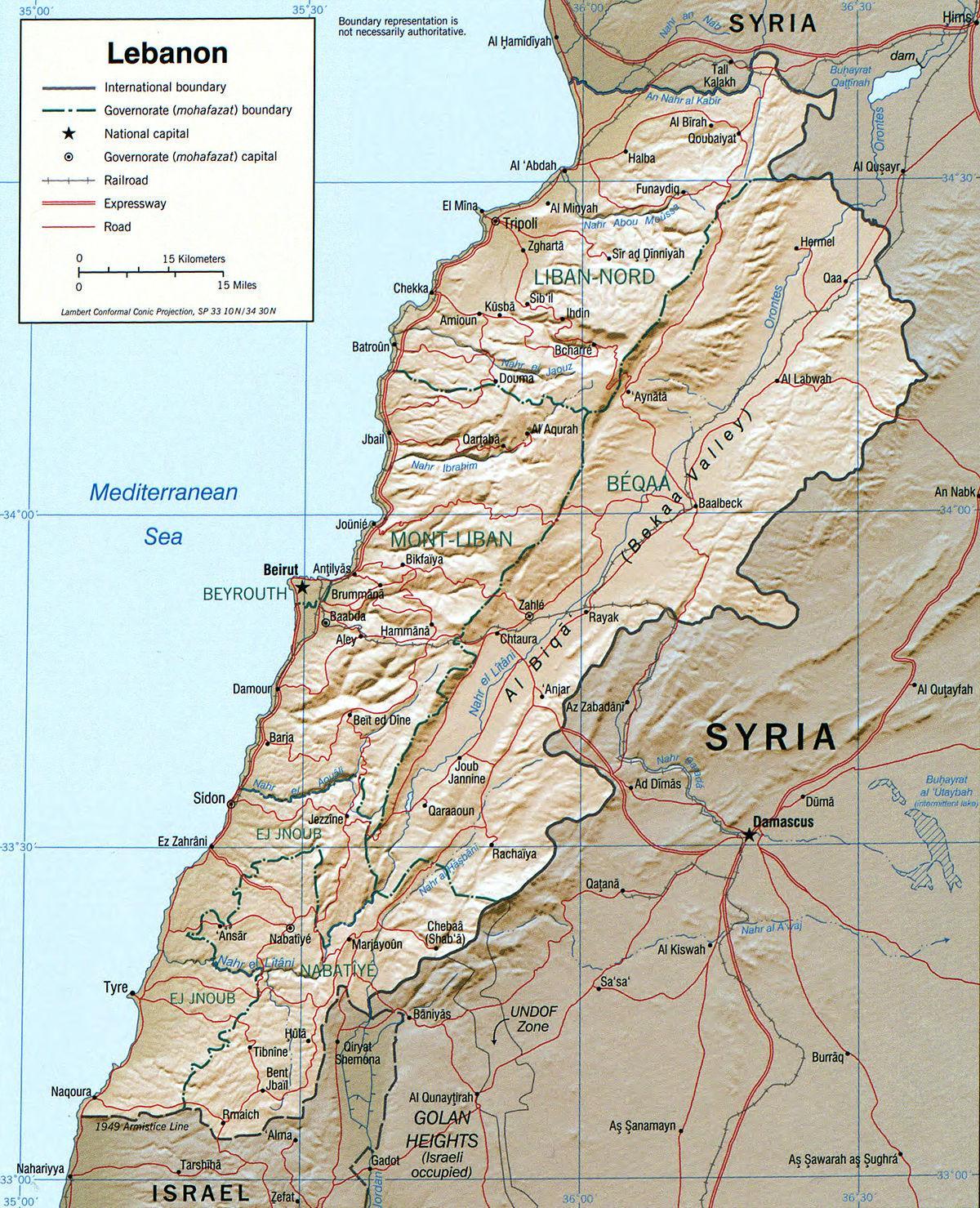 地图的地理黎巴嫩