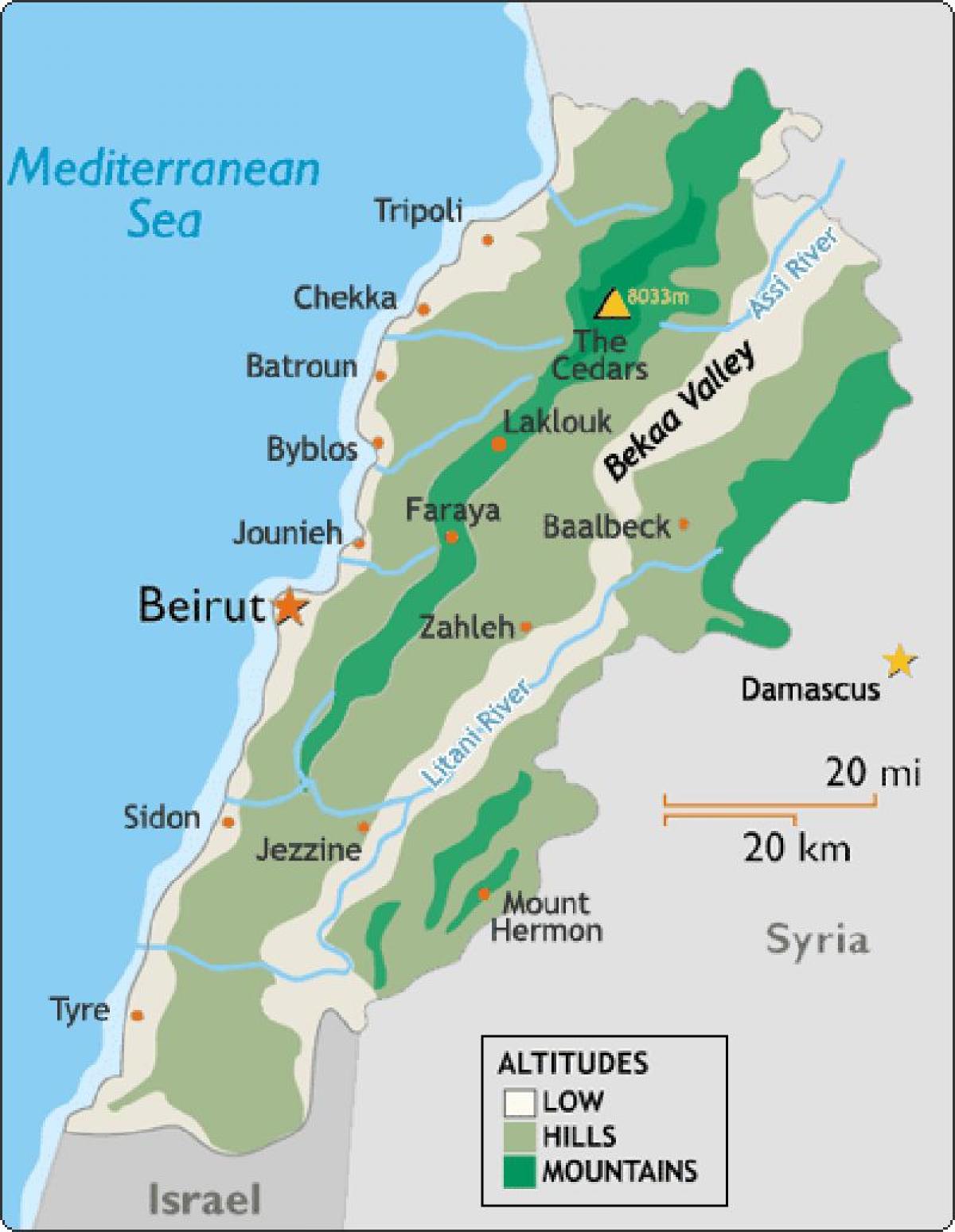 地图，黎巴嫩的气候