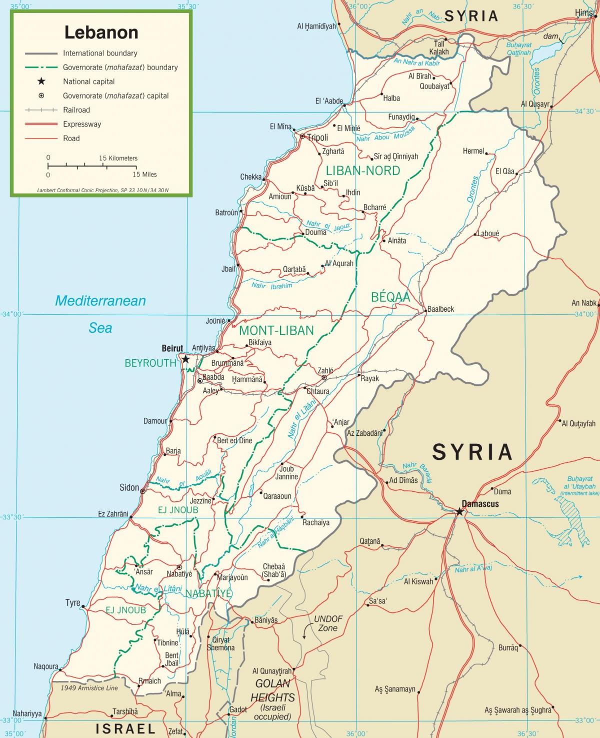 黎巴嫩的道路地图